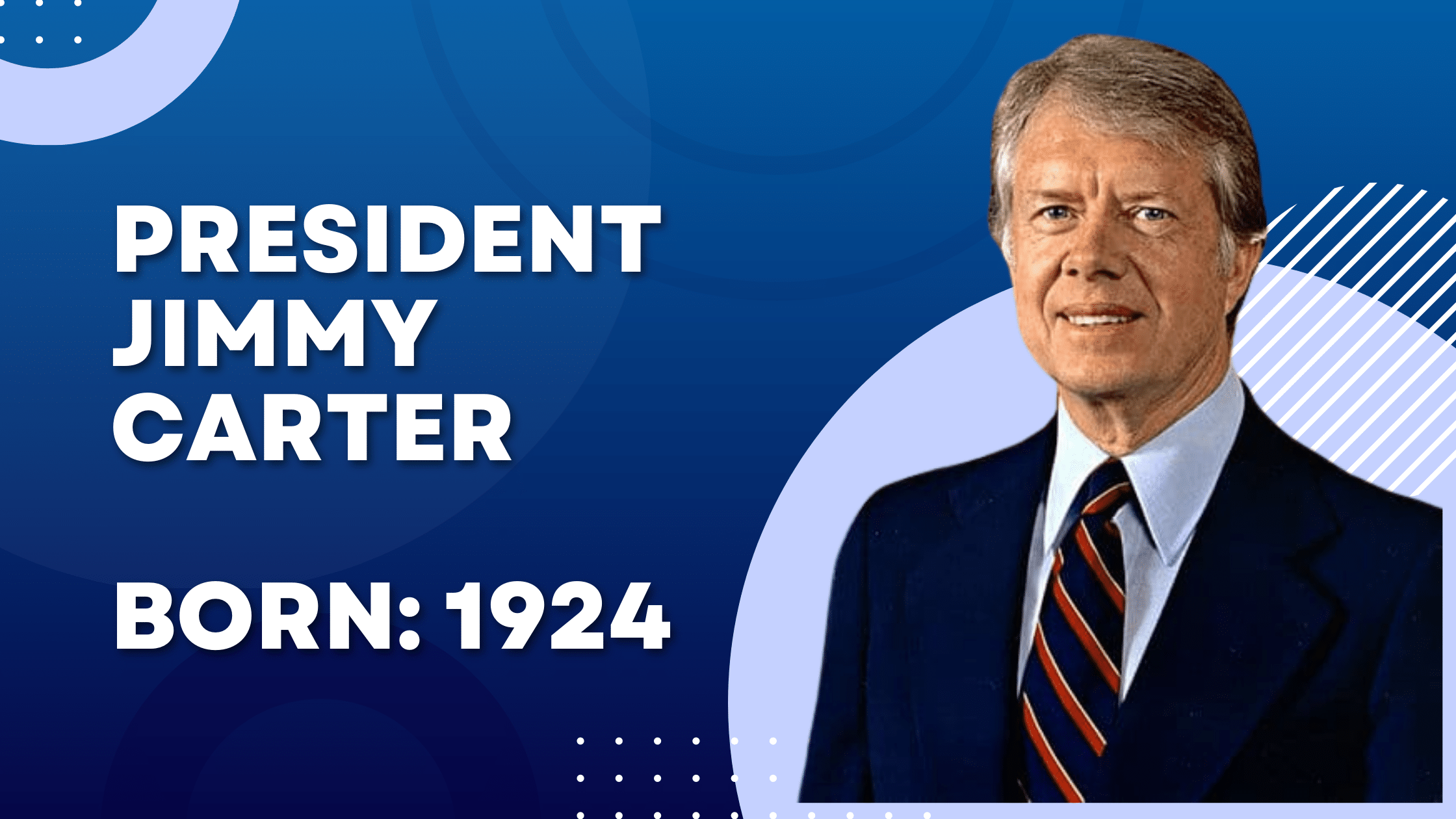 President Jimmy Carter, born in 1924, serves as the main focus of this description.