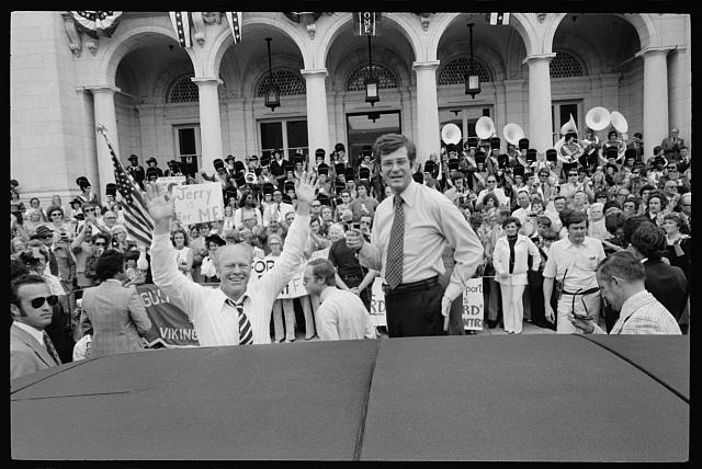 President Gerald Ford greets a crowd at a campaign stop in the South
