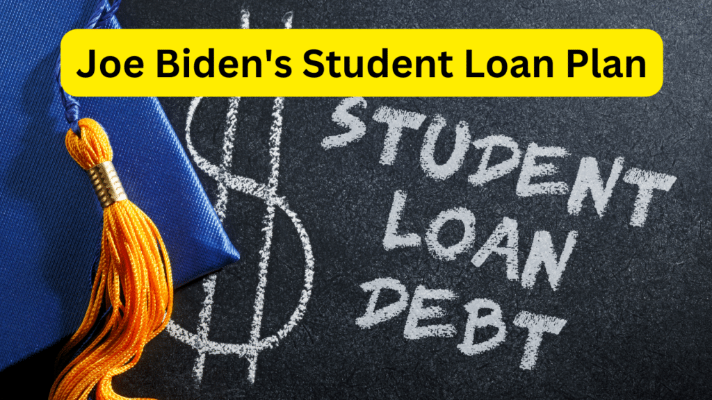 A ribbon representing Joe Biden's Student Loan Plan next to a sign.