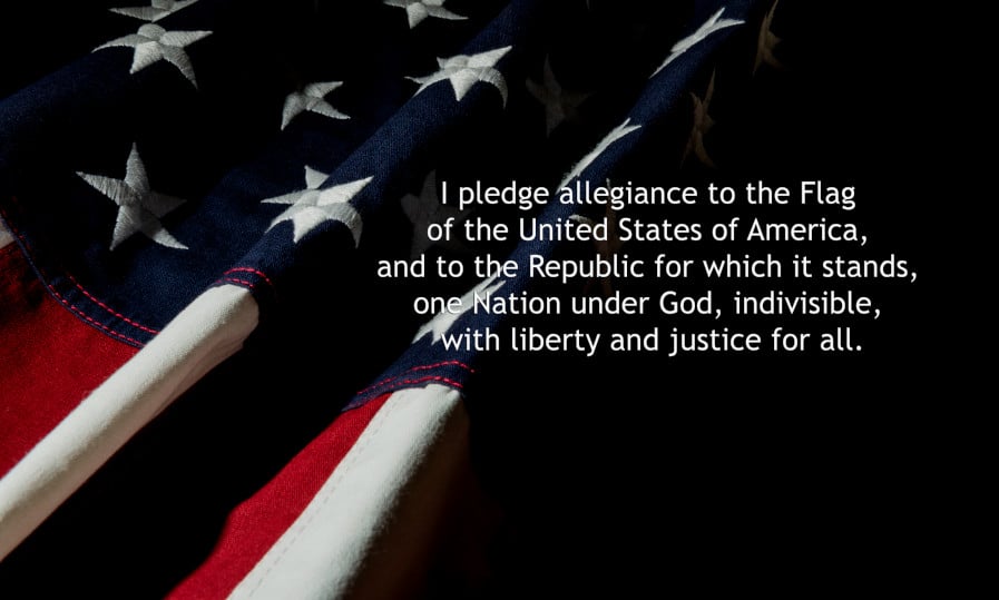 Pledge of Allegiance over American flag