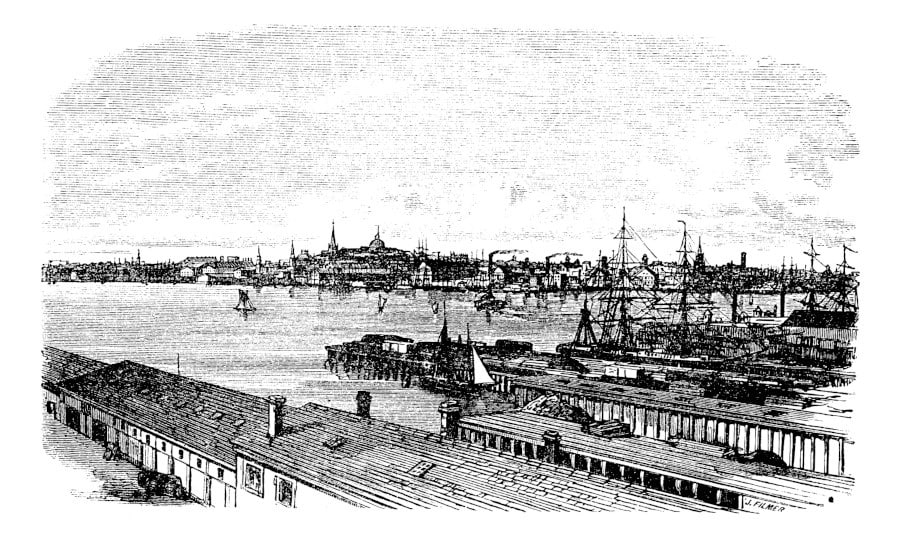 Port of Boston, in Massachusetts, during the 1890s