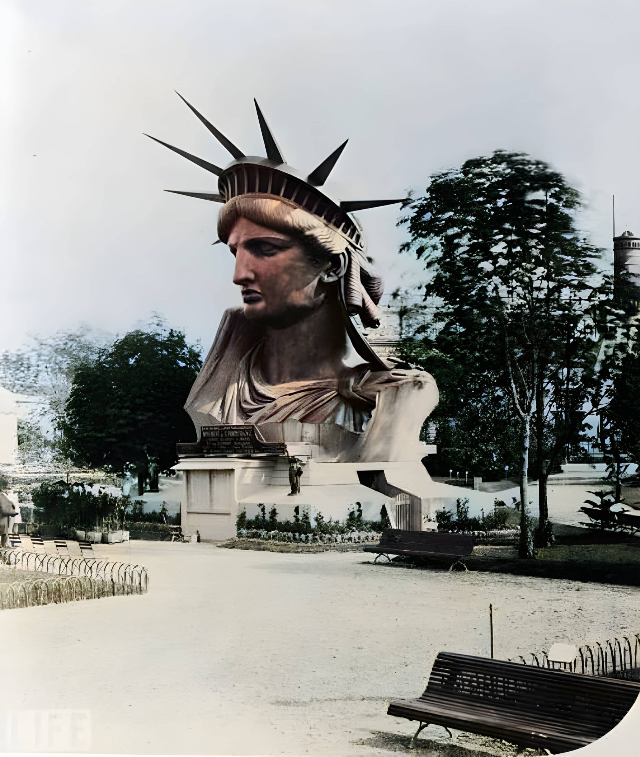 The statue of liberty in paris before being built. Colorised.