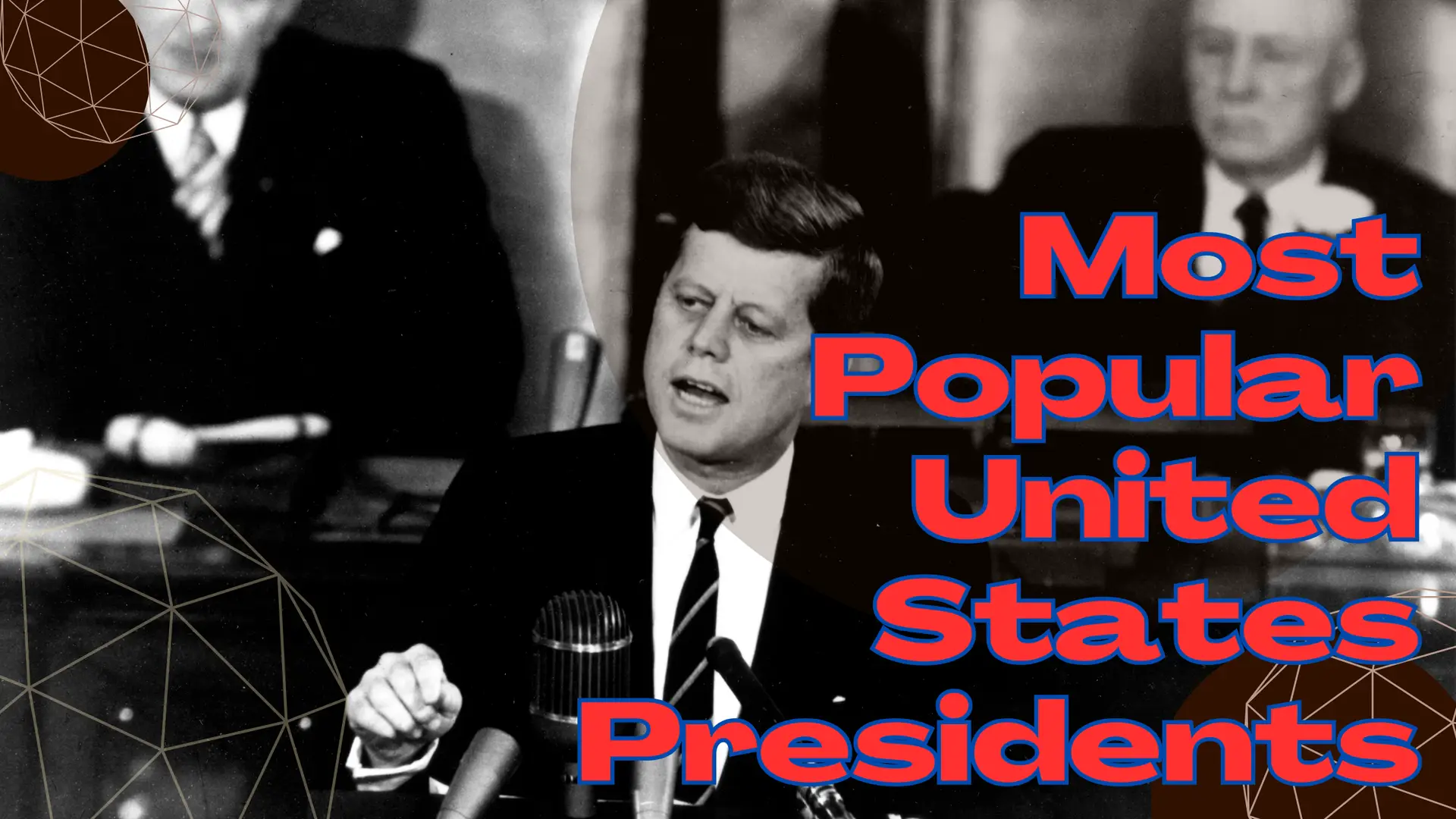 In a striking black and white photograph, a man speaks into a microphone. The text overlay reads "Most Popular US Presidents," capturing the enduring fascination with influential leaders in history.