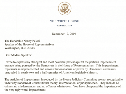 Image showing letter from Trump to Pelosi